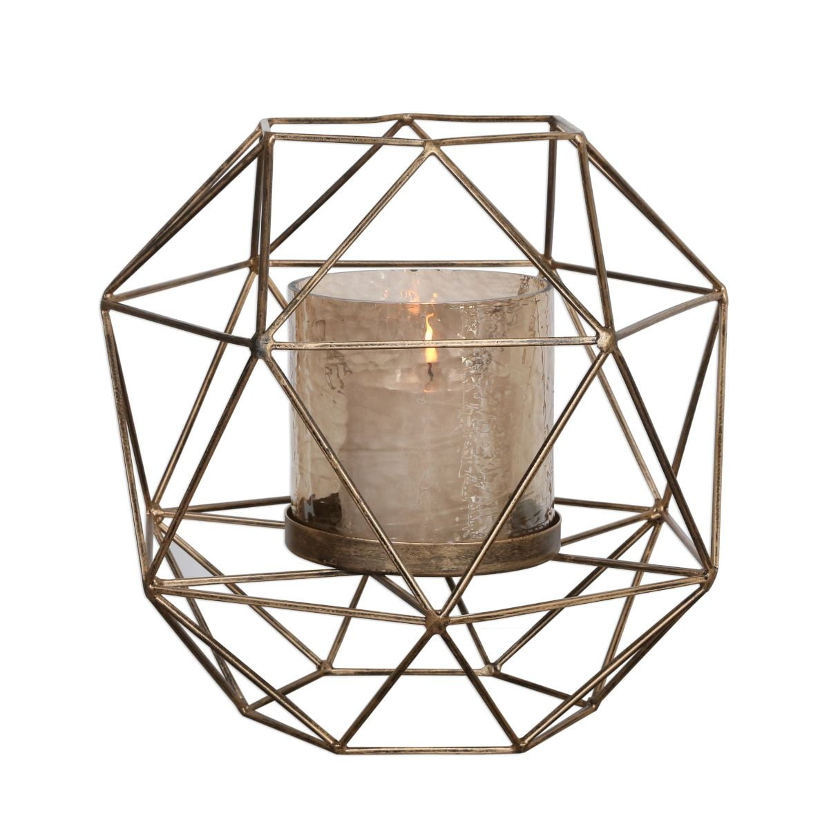 Uttermost Myah Iron and Glass Geometric Candleholder in Antique Gold
