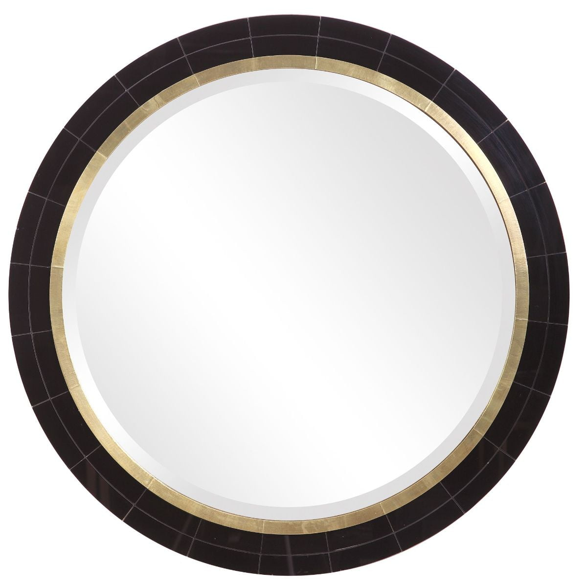 Uttermost Round Vanity Decorative Wall Mirror Beveled Black Antique Brass Copper Wood Metal Frame 36" Wide for Bathroom Bedroom