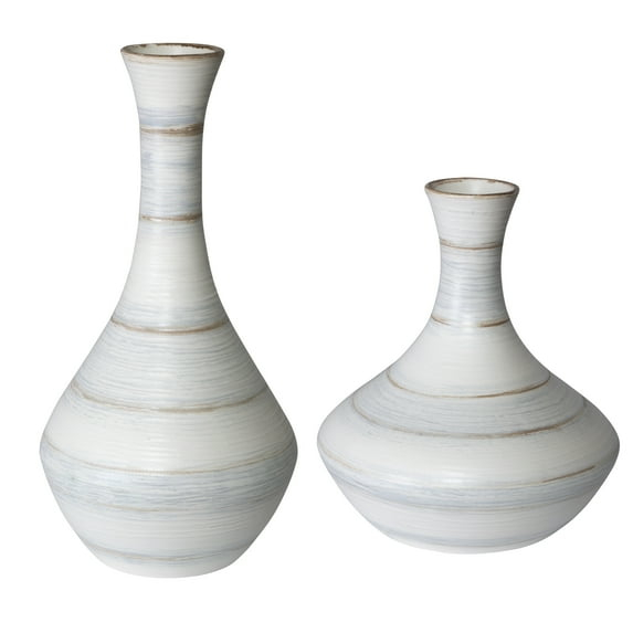 Uttermost Potter Striped Ivory Blue Ceramic Vases Set of 2