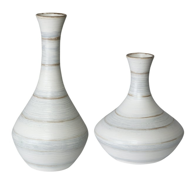 Uttermost Potter Striped Ivory Blue Ceramic Vases Set of 2