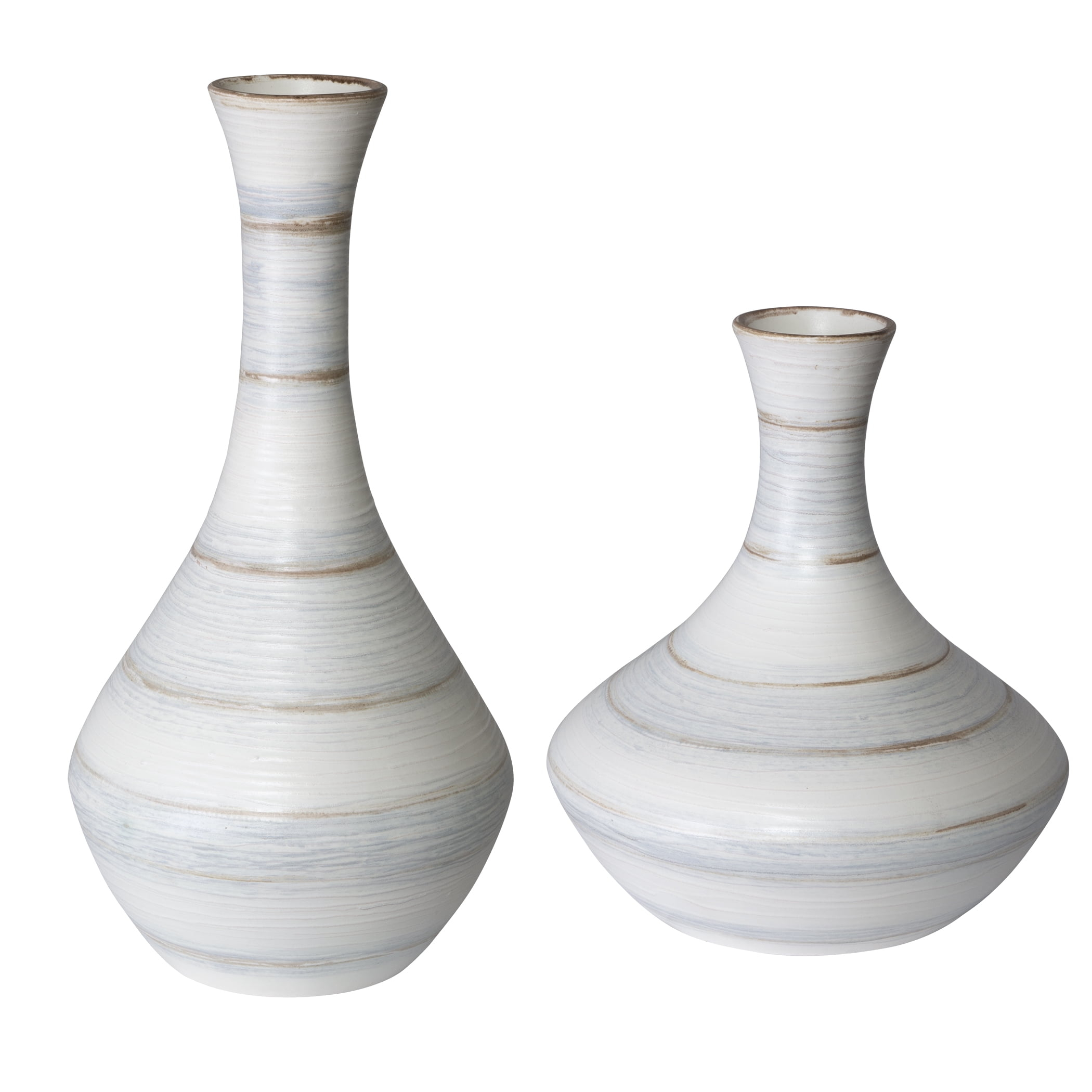 Uttermost Potter Striped Ivory Blue Ceramic Vases Set of 2