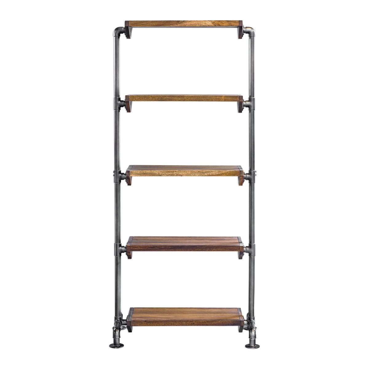Uttermost Rhordyn 4-Shelf Wood and Metal Bookcase in Walnut and Gunmetal