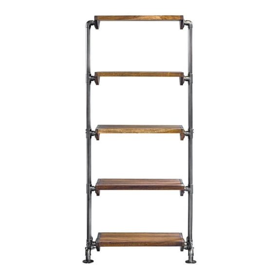 Uttermost Rhordyn 4-Shelf Wood and Metal Bookcase in Walnut and Gunmetal