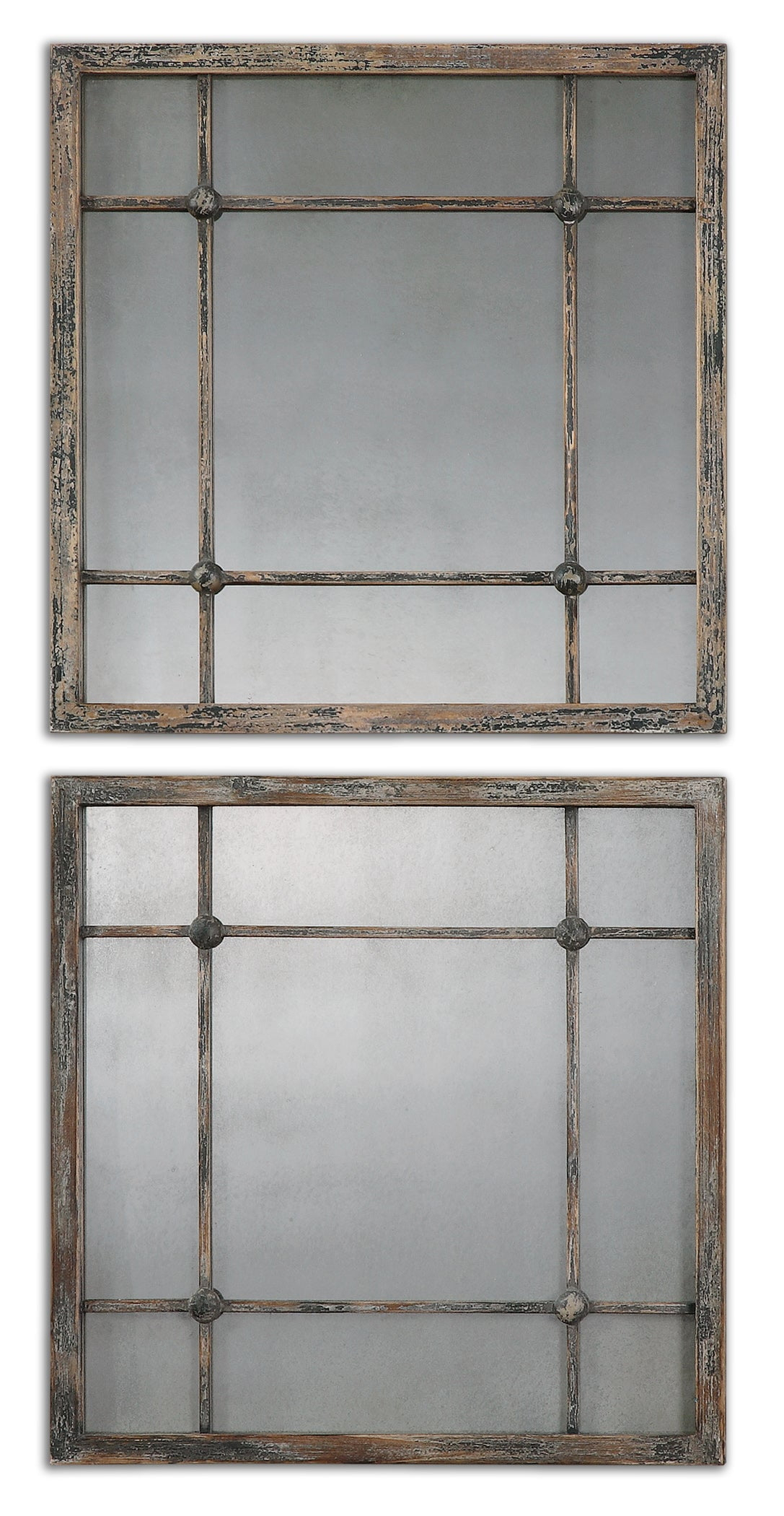Uttermost Square Vanity Accent Wall Mirrors Set of 2 Rustic Distressed Slate Blue Aged Ivory Frame 19" Wide for Bathroom Bedroom