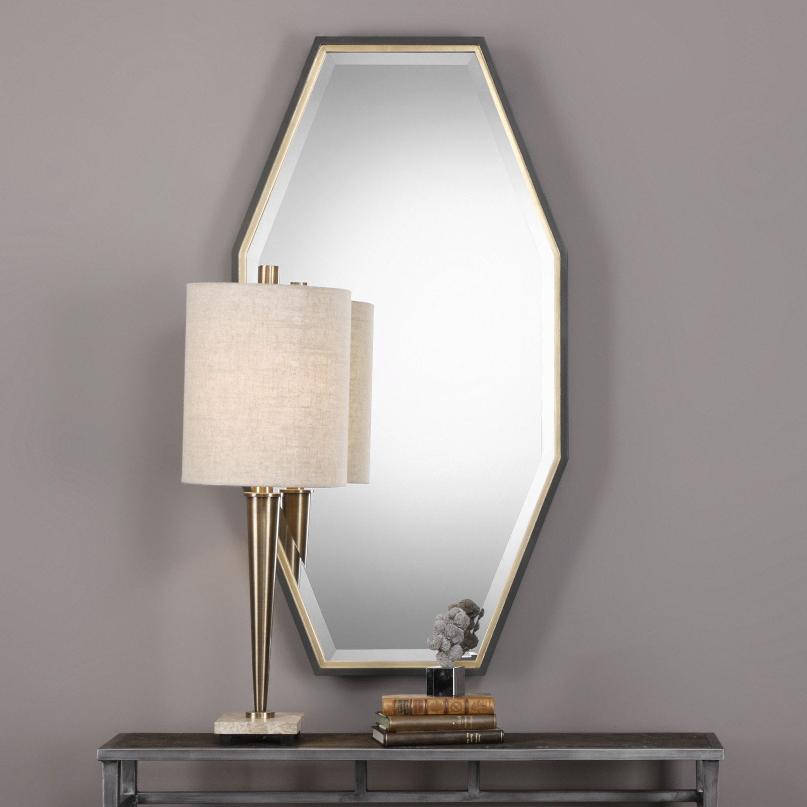 Uttermost Vanity Accent Wall Mirror Modern Beveled Dark Espresso Gold Leaf Wood Frame 24" Wide for Bathroom Bedroom Living Room