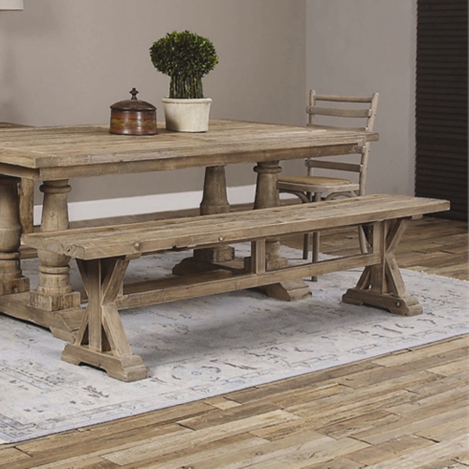 Uttermost Stratford Farmhouse Solid Wood Bench in Brown Finish