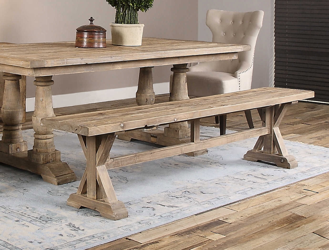 Uttermost Stratford Farmhouse Solid Wood Bench in Brown Finish