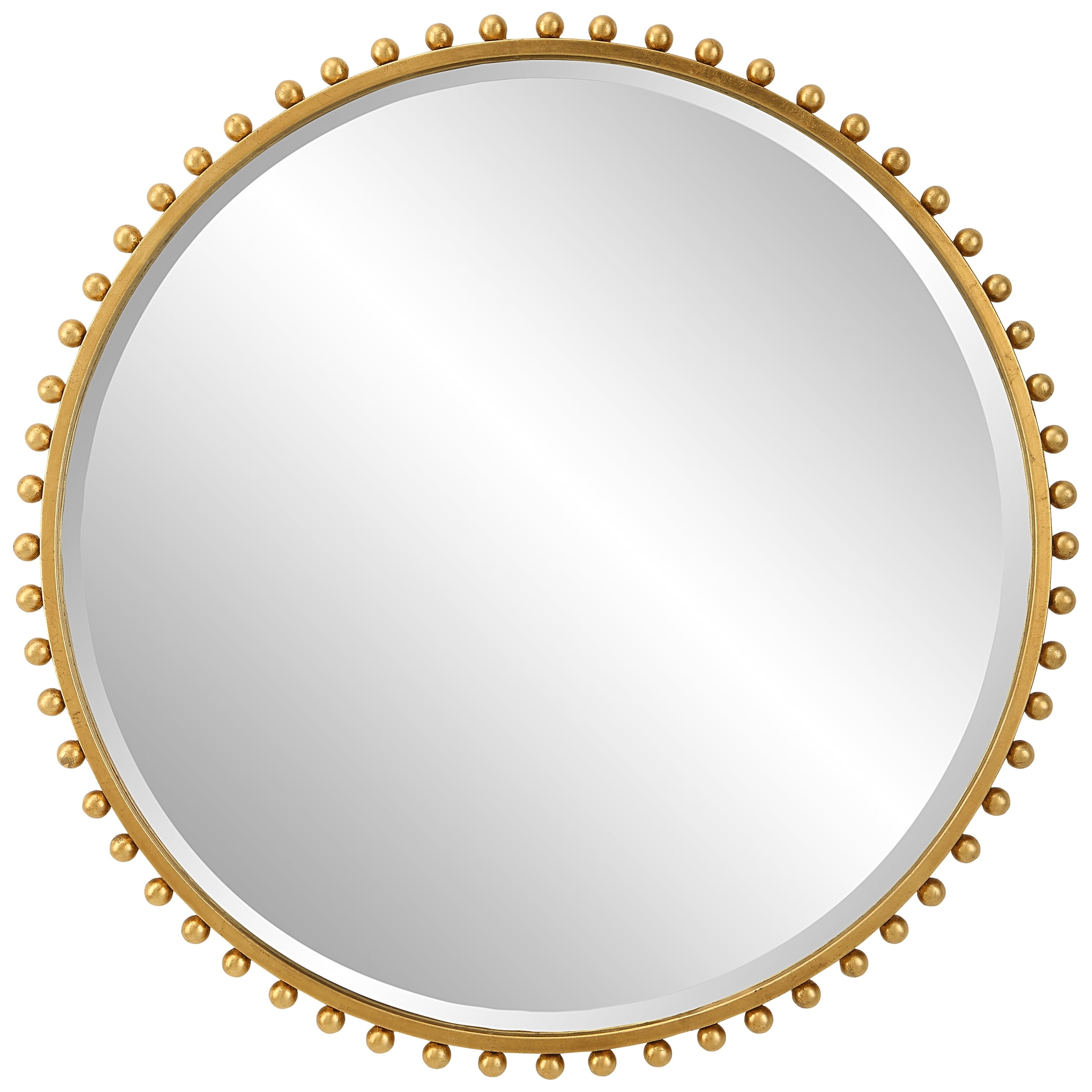 Uttermost Round Vanity Decorative Wall Mirror Modern Beveled Gold Leaf Iron Frame 32" Wide for Bathroom Bedroom Living Room Home
