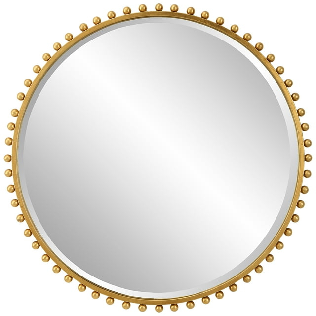 Uttermost Round Vanity Decorative Wall Mirror Modern Beveled Gold Leaf Iron Frame 32" Wide for Bathroom Bedroom Living Room Home