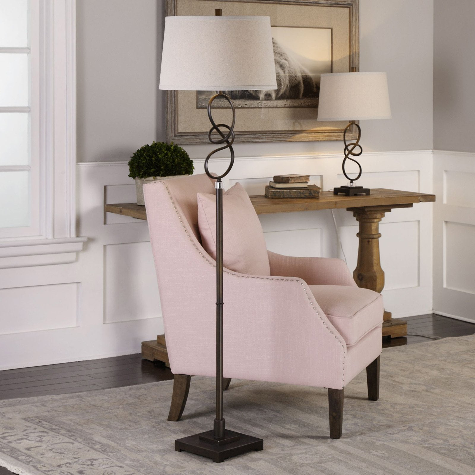 Uttermost Tenley Steel Crystal Floor Lamp in Rubbed Bronze and Light Beige