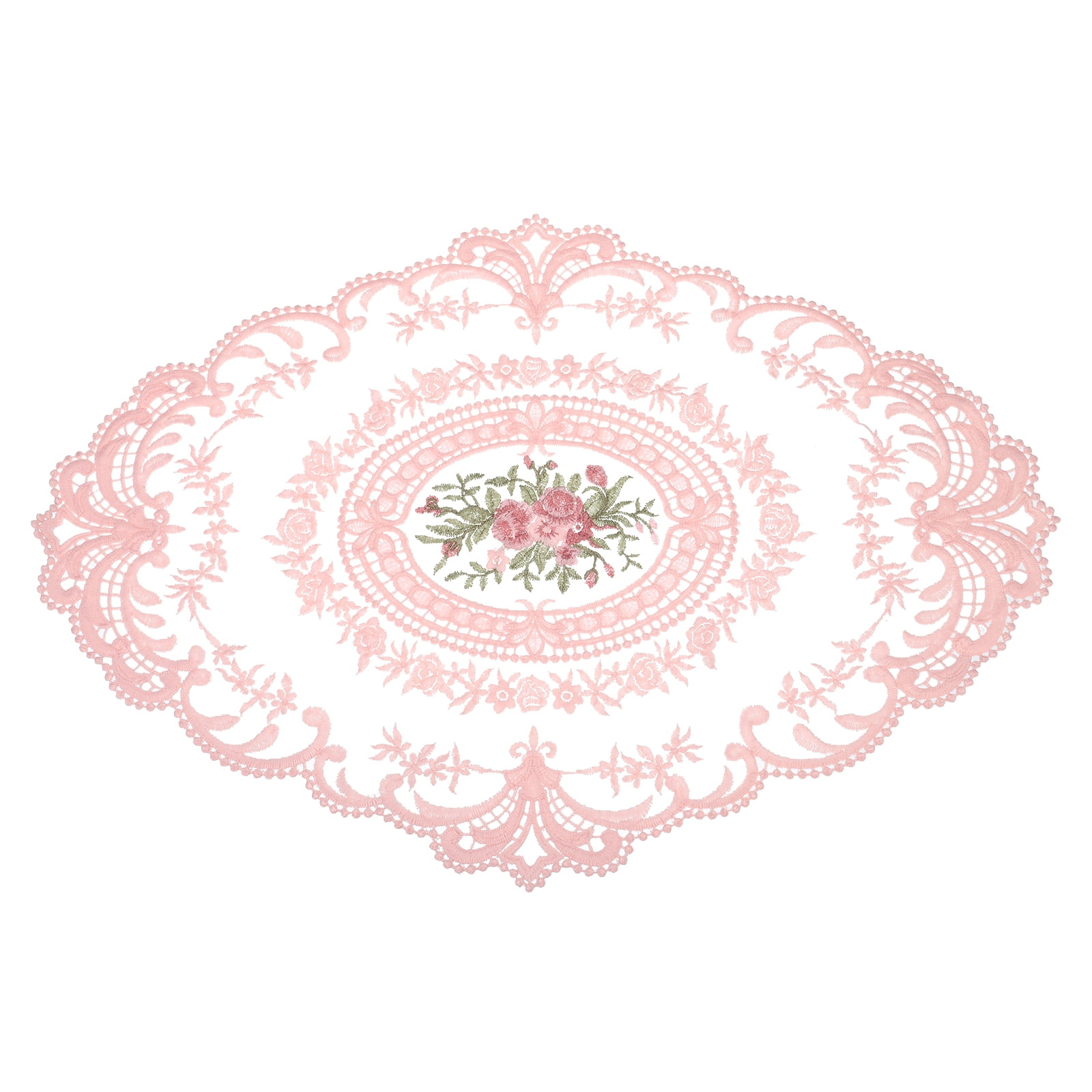 Uxcell 12x16-in Retro Lace Placemat Oval French Crochet Doilies Coasters Peach Pink