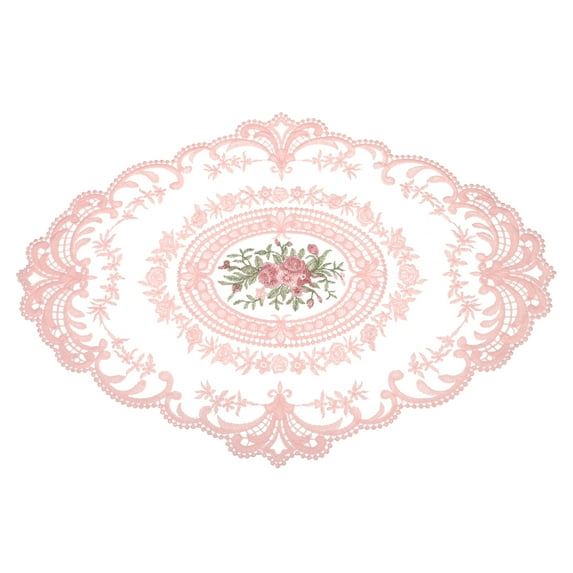 Uxcell 12x16-in Retro Lace Placemat Oval French Crochet Doilies Coasters Peach Pink