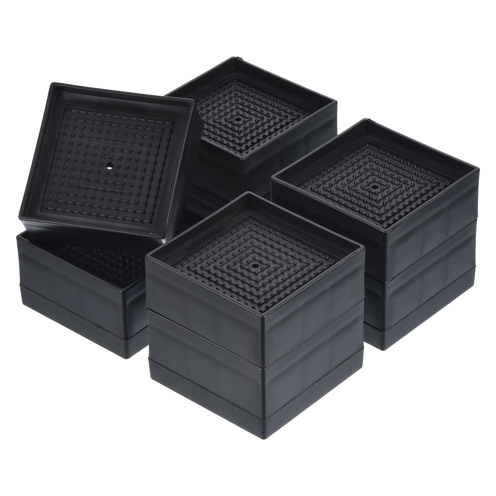 4 Pack Black Adjustable Bed Risers (1 or 3 Inch) for Dorm Beds, Sofas, and Furniture Elevation.