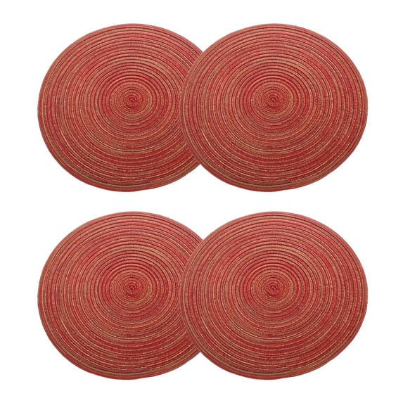 Round Woven Placemats, 4 Pcs, 15" Braided Woven Placemats, Attractive Kitchen Place Mats, Round Placemats as Table Mat (Red)