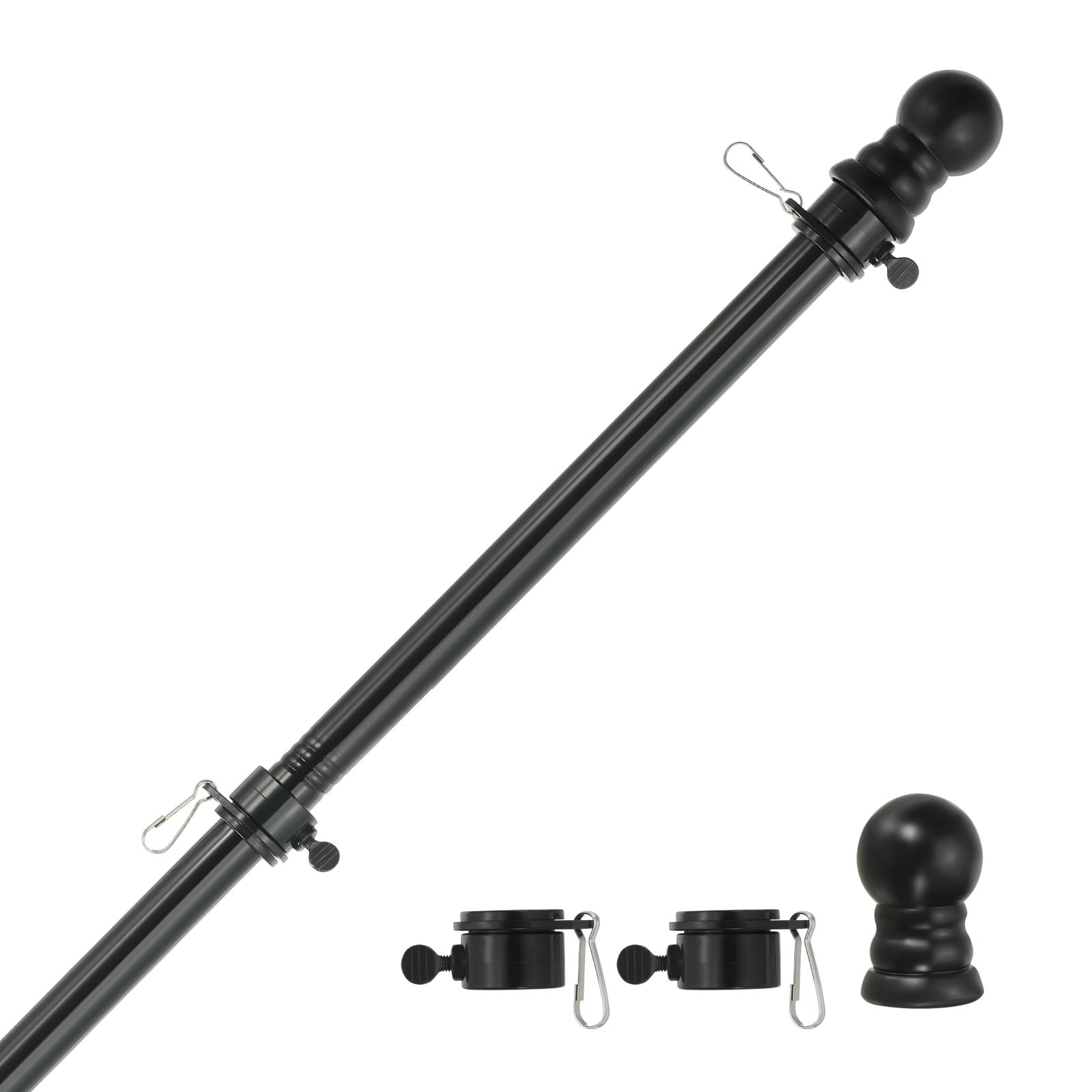 6FT Flag Pole Kit,Stainless Steel Heavy Duty Black American US Flagpole, Rustproof for Outdoor Garden Roof Walls Yard (Without Bracket)