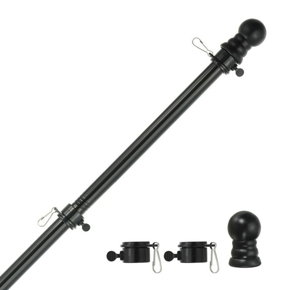 6FT Flag Pole Kit,Stainless Steel Heavy Duty Black American US Flagpole, Rustproof for Outdoor Garden Roof Walls Yard (Without Bracket)