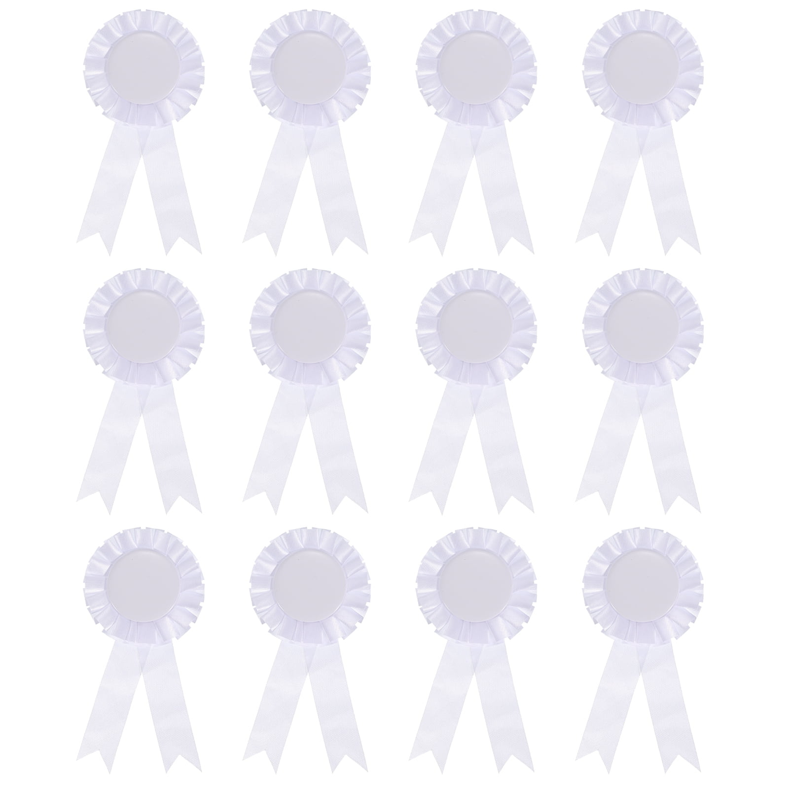12Pcs White Brooch Winner Blank Award Ribbon Button Pin Victory Ribbons Rosette Ribbon Grand Prize for DIY Classroom Party Accessory Competition Sports Event School Contests Show