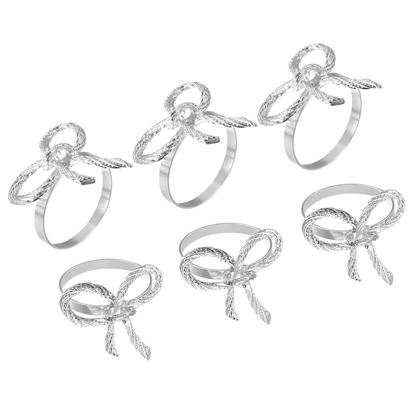 Uxcell Napkin Rings, 6 Pack 38mm ID Alloy Bow-knot Napkin Buckles, Silver Tone