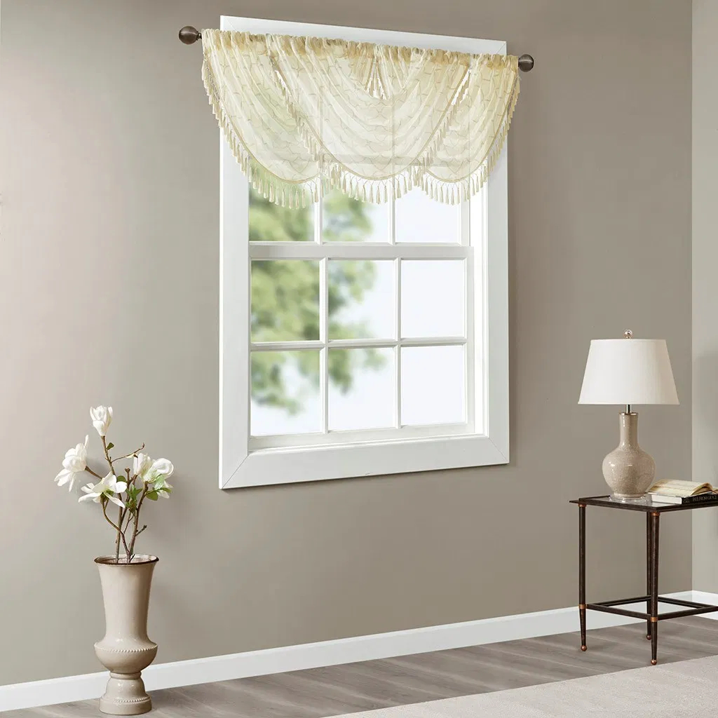 Gracie Mills Gracie Mills Cyprian Sheer Allover Diamond Embroidered Waterfall Valance