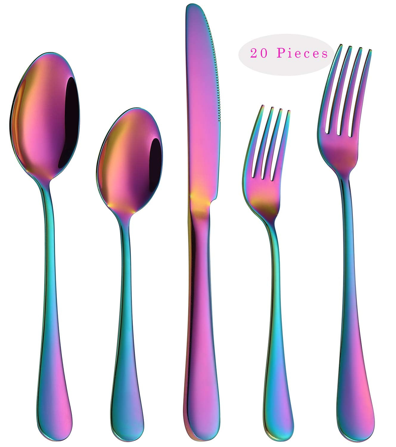 VANDBAO Rainbow Flatware Cutlery Silverware Set 20 Pieces, Stainless Steel Colorful Utensils, Tableware Set Service for 4, Include Knife/Fork/Spoon, Reusable, Mirror Polished, Dishwasher Safe C45