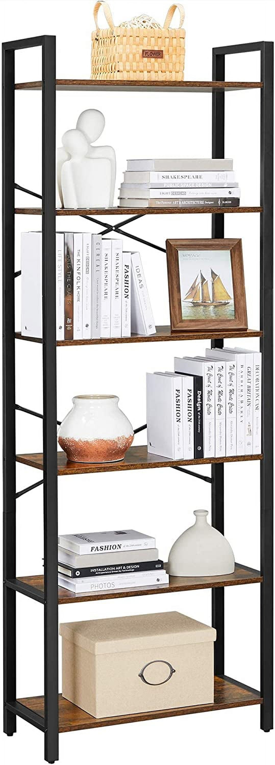 6-Tier Tall Bookshelf Large Bookcase with Steel Frame Deep Book Shelf for Living Room Home Office Study Rustic Brown and Black