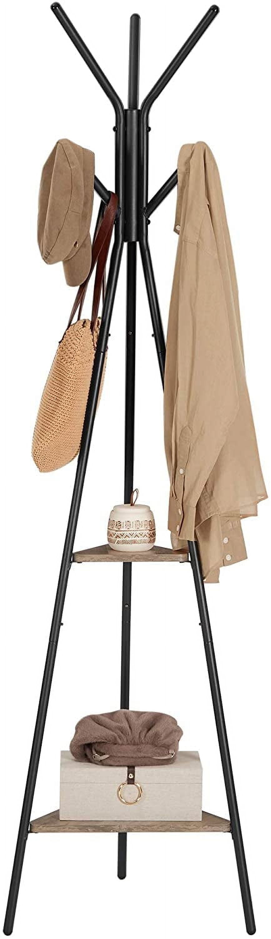 Coat Rack Freestanding Coat Hanger Stand Hall Tree with 2 Shelves for Clothes Hat Bag Industrial Style Greige and Black