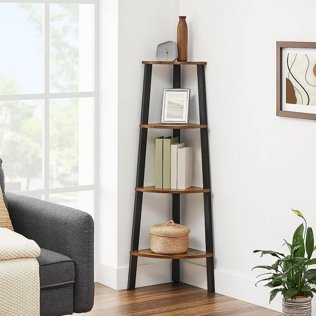 VASAGLE Ladder Shelf 4-Tier Corner Shelf Stand Bookshelf Plant Stand Display Shelf for Living Room Office Rustic Brown and Black