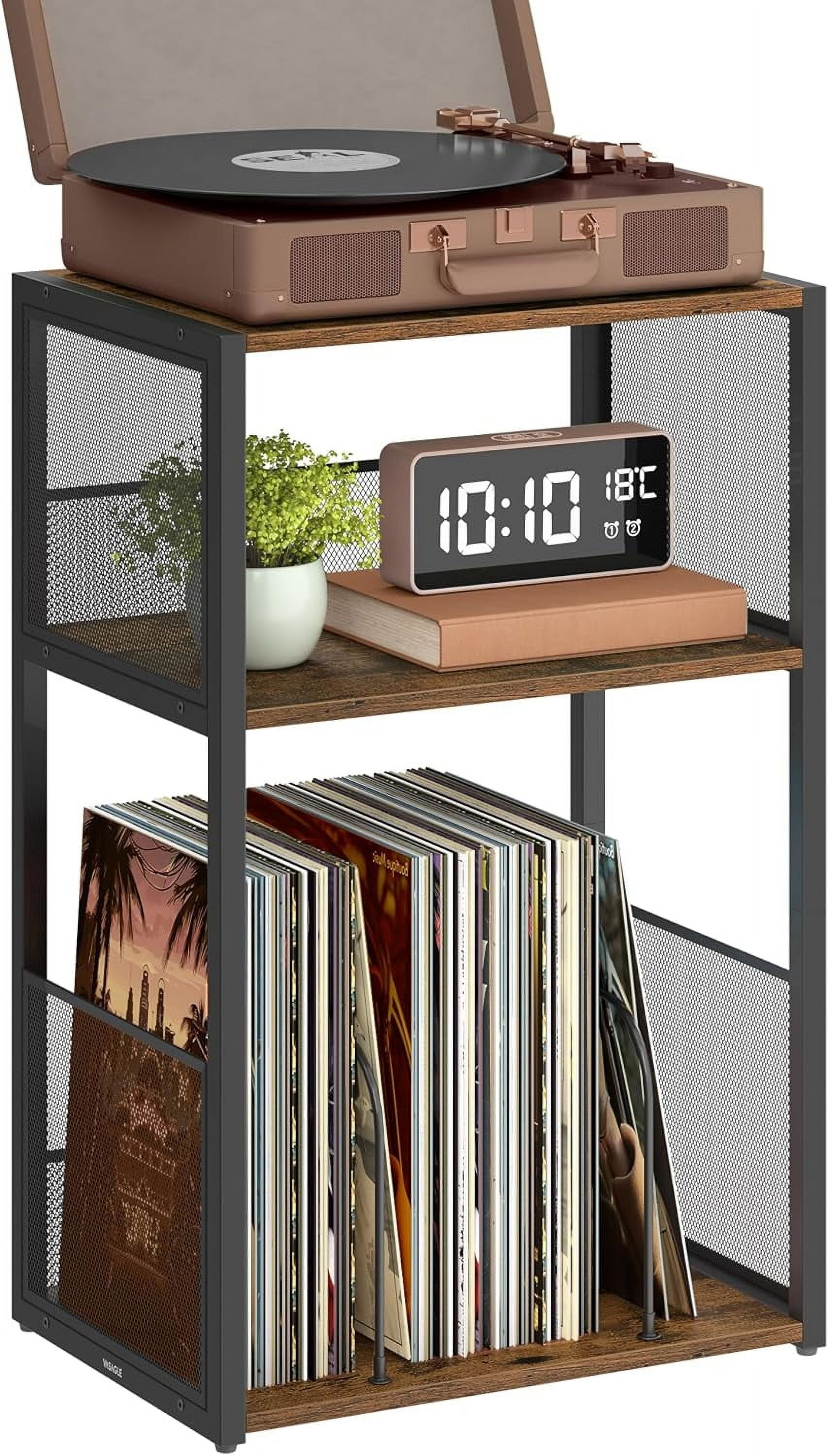 VASAGLE Record Player Stand, 3-Tier Side Table, Vinyl Record Storage up to 100 Albums, End Table for Living Room, Bedroom, Rustic Brown ULET275K01
