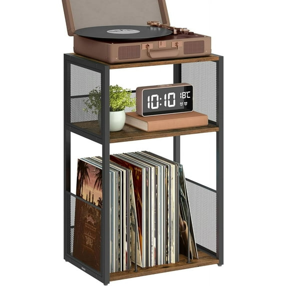 VASAGLE Record Player Stand, 3-Tier Side Table, Vinyl Record Storage up to 100 Albums, End Table for Living Room, Bedroom, Rustic Brown ULET275K01
