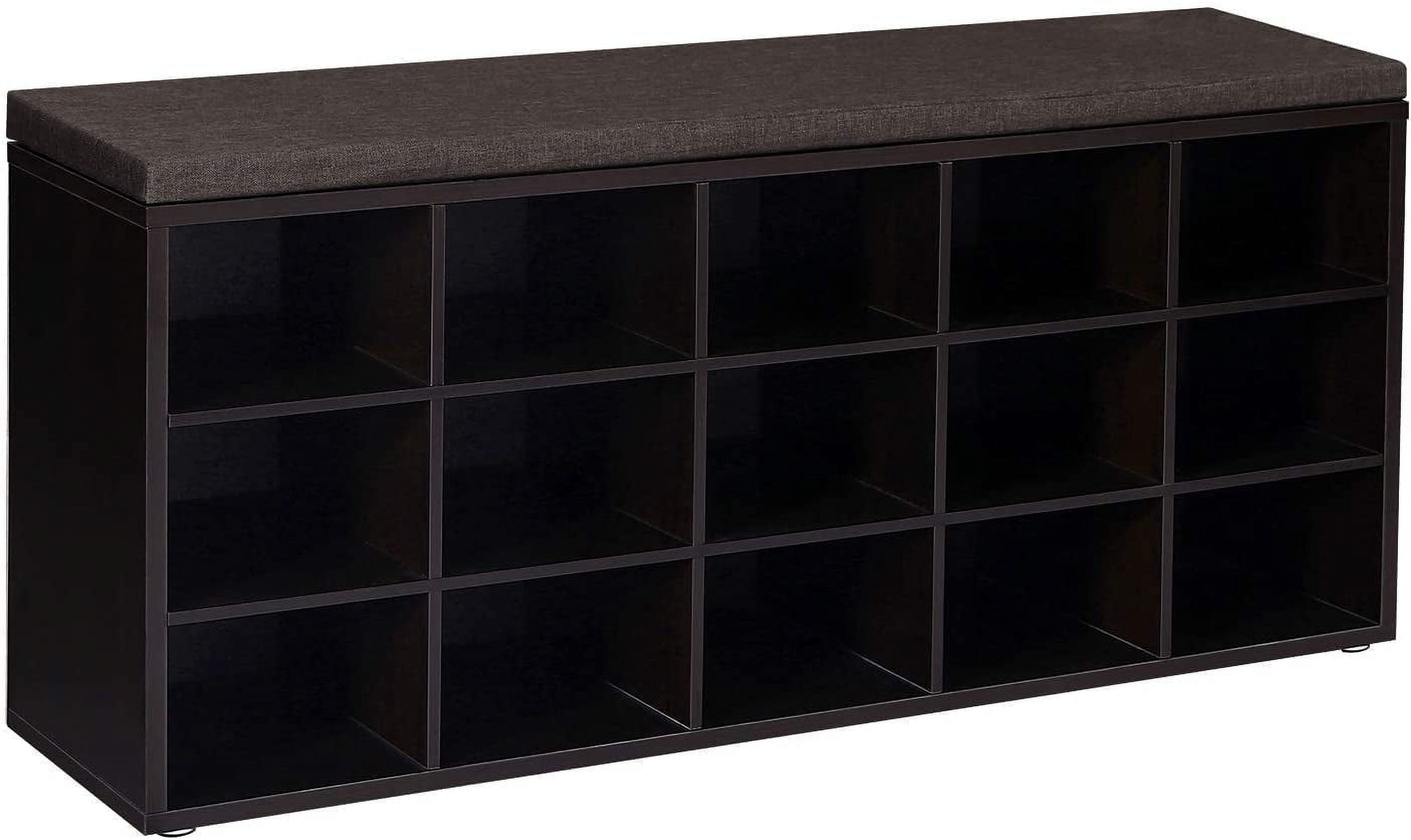 Shoe Rack Bench with Cushion 15-Cube Storage Bench Storage Cabinet for Entryway Espresso