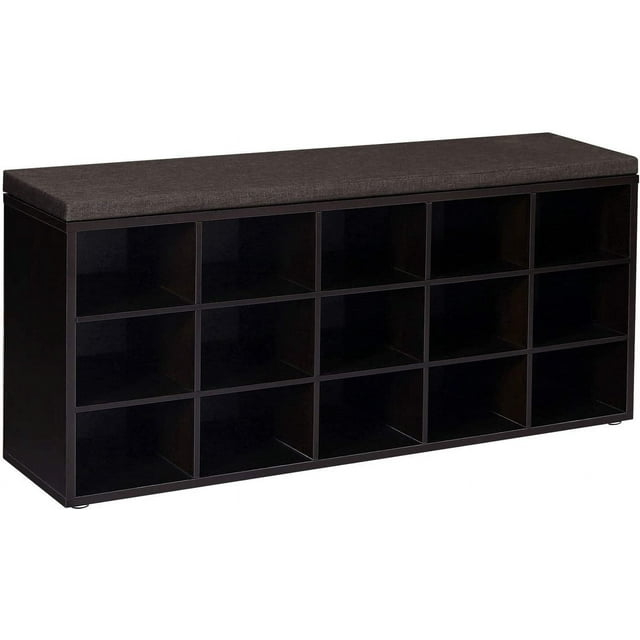 Shoe Rack Bench with Cushion 15-Cube Storage Bench Storage Cabinet for Entryway Espresso