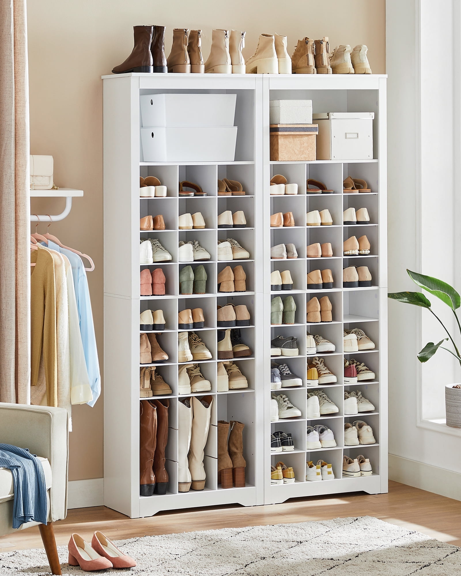 VASAGLE Shoe Storage Cabinet 10 Tier Elegant Shoe Rack Organizer Holds Up to 30 Pairs of Shoes for Entryway Bedroom 12.6 x 24.8 x 73.6 Inches White
