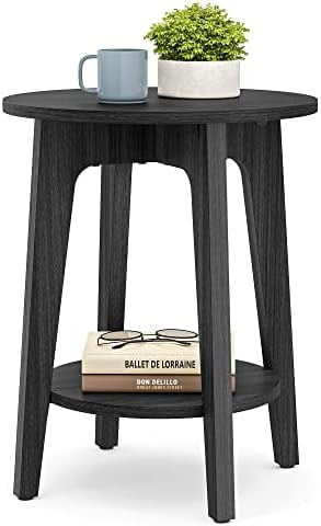 VASAGLE Side Table, Small Round End Table with Lower Shelf, Nightstand for Small Spaces, Living Room, Bedroom, Charcoal Gray ULET283T22