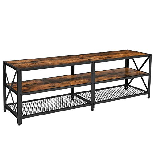Rustic Brown and Black Steel Frame TV Stand with Shelves