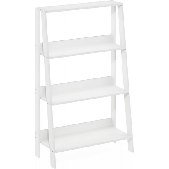Furinno Ladder Bookcase Display Shelf, 4-Tier, White
