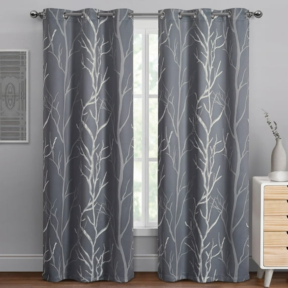 VCNY Home Kingdom Grey Branch Grommet Blackout Curtain, 40" x 95"