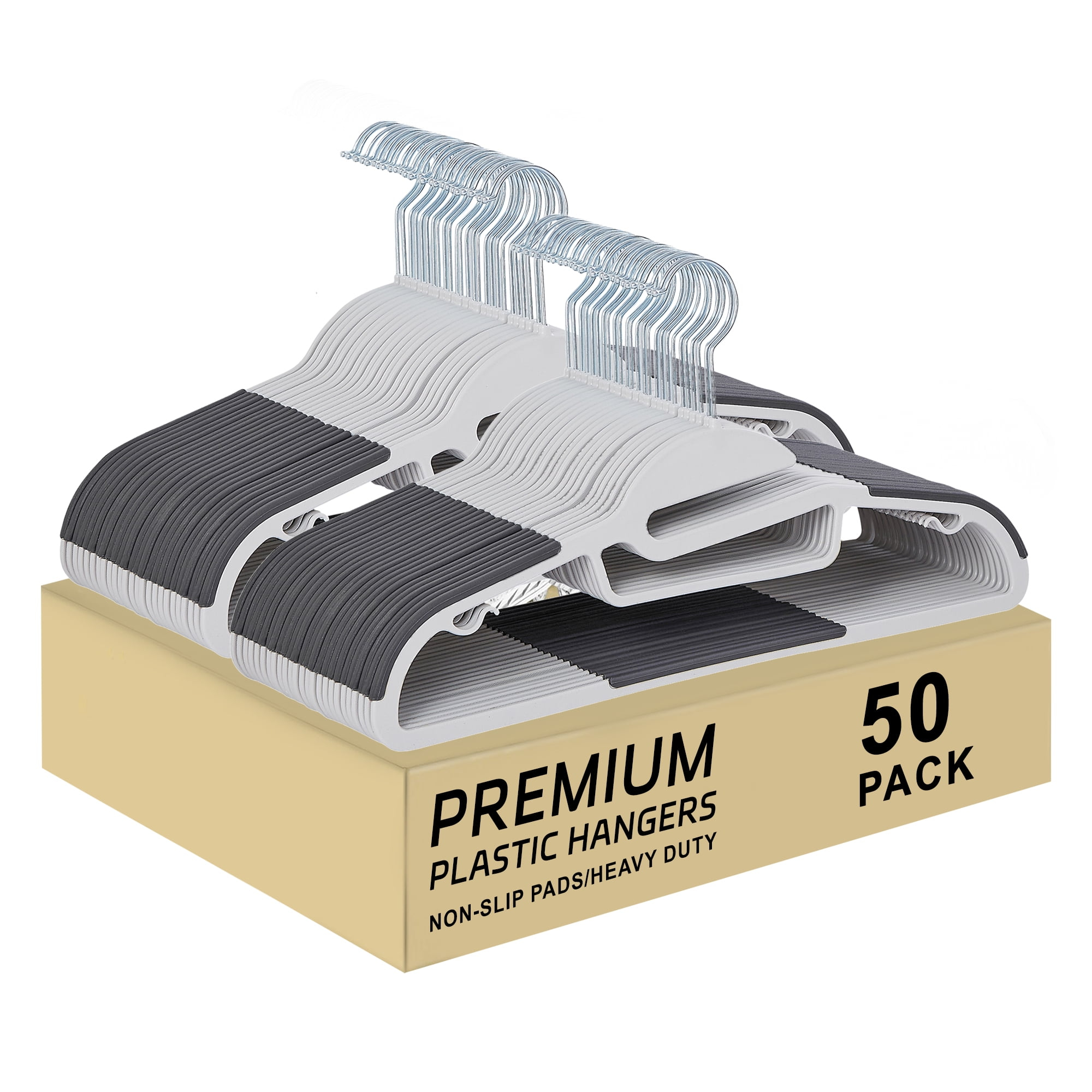 VECELO 50 Pack Heavy Duty Plastic Hangers, 360º Swivel Hook Coat Hangers, Non-Slip, Space-Saving, Dark Gray