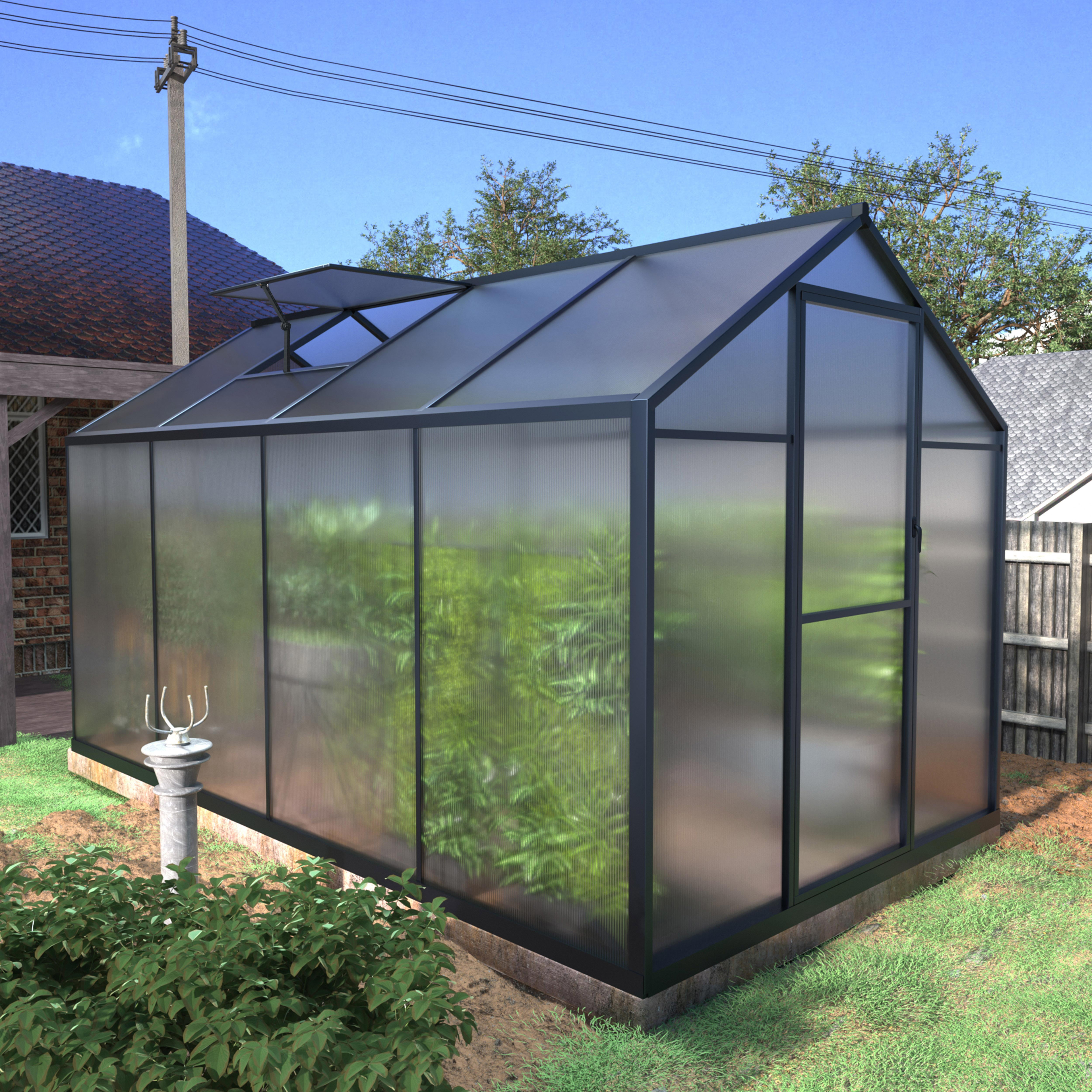 VEIKOUS 8' x 6' Greenhouse for Outdoor Heavy Duty Polycarbonate Garden Plants Greenhouse Kit w/ Aluminum Frame, Lockable Door and Window, Grey