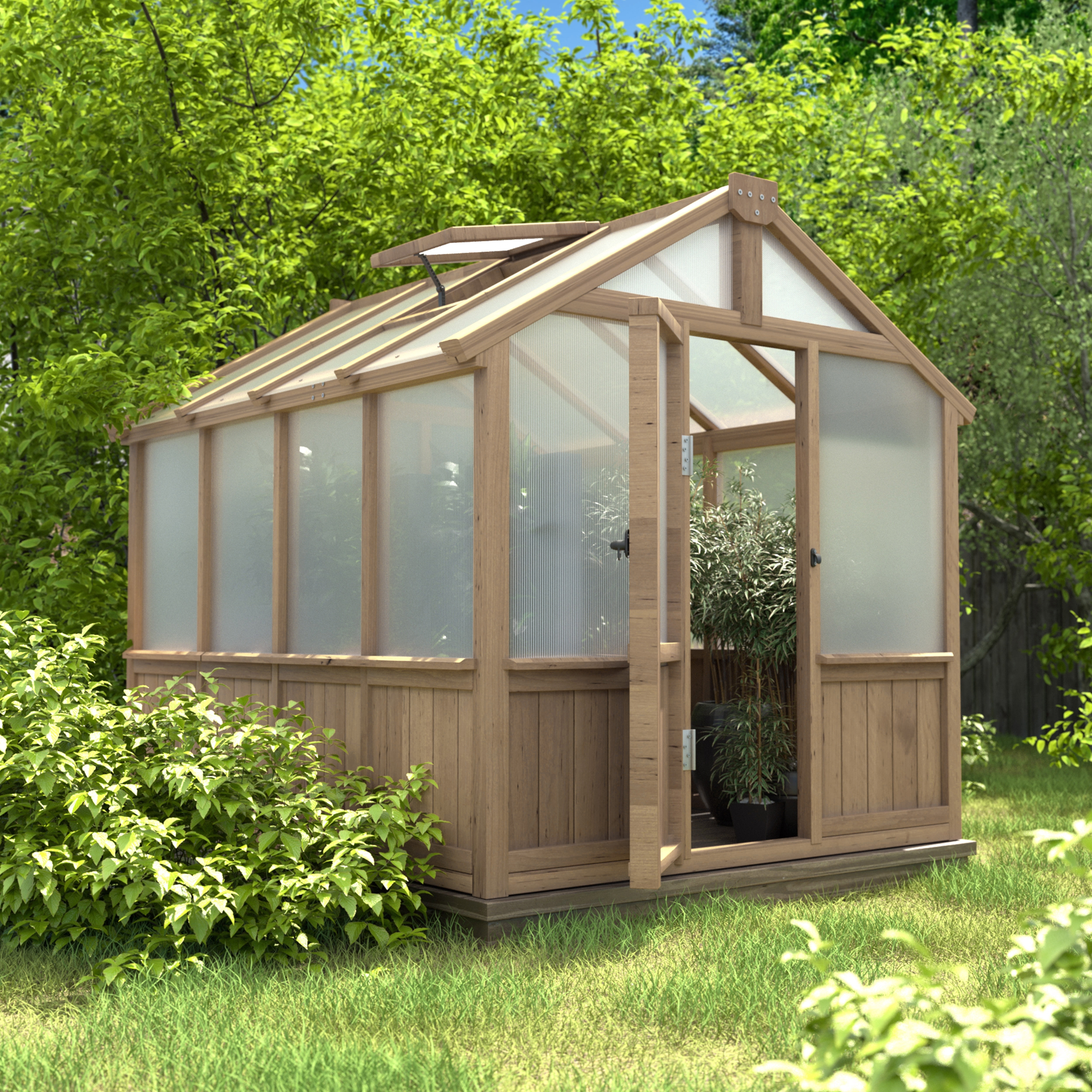 VEIKOUS 8'x6' Outdoor Cedar Wood Greenhouse w/ Lockable Door & Adjustable Window for Patio