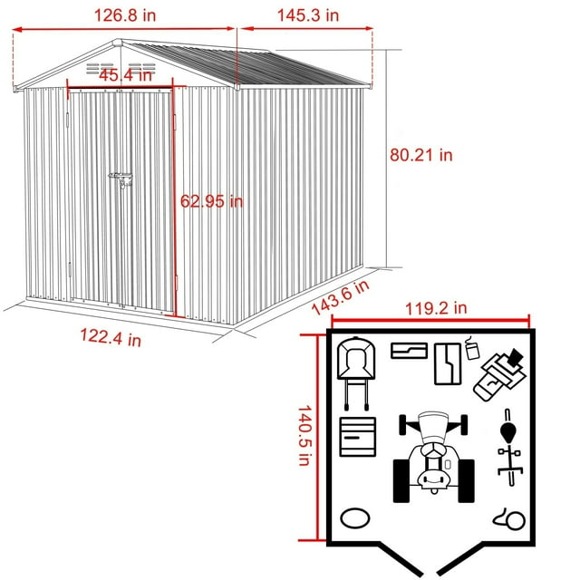 VEIKOUS 10' x 12' Outdoor Storage Shed with Lockable Doors for Garden, Gray
