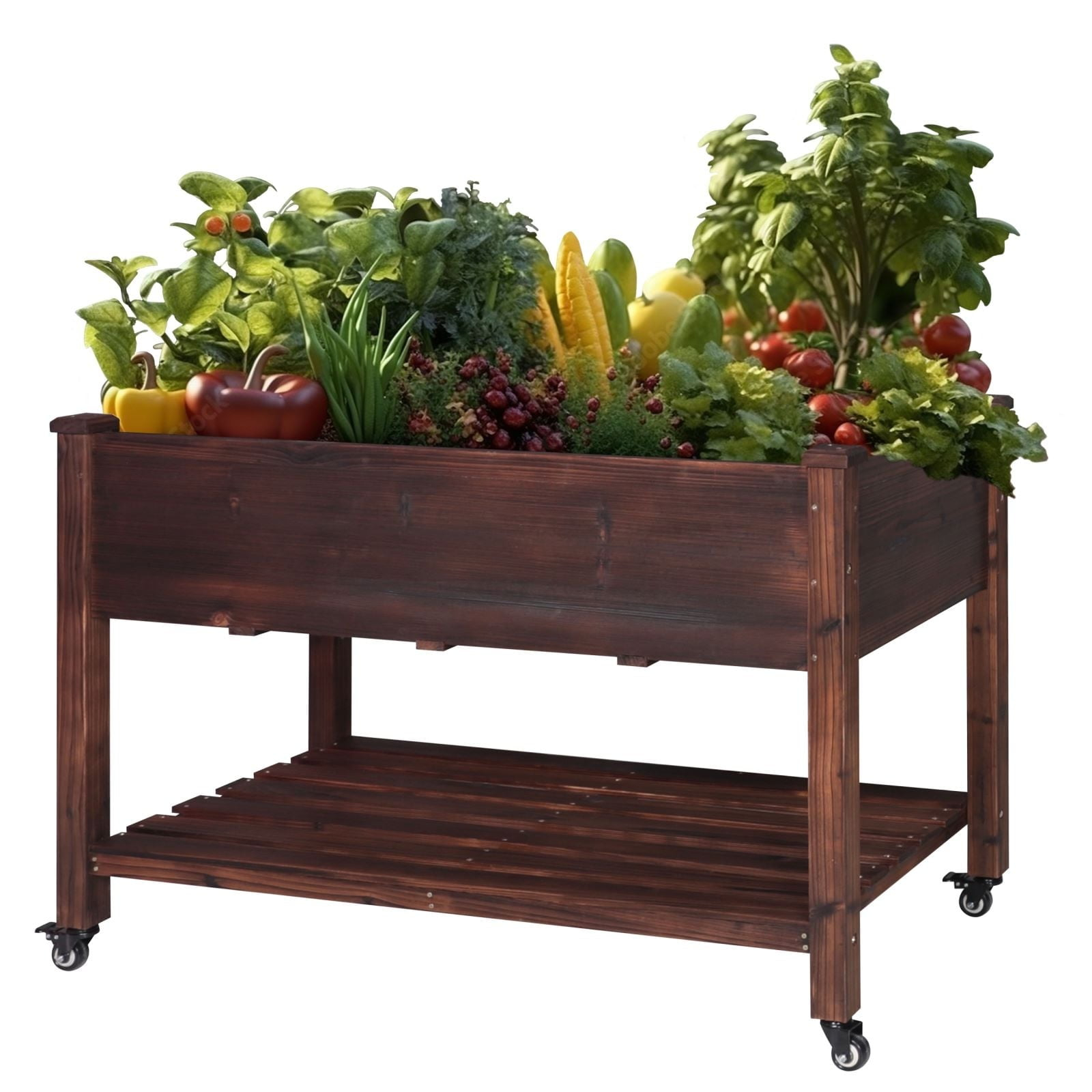 VEIKOUS  Wood Raised Garden Bed Planter Box with Four Wheels and Legs, 46.8''W x 22.4''D x 33''H - 46.8''W x 22.4''D x 33''H Rustic