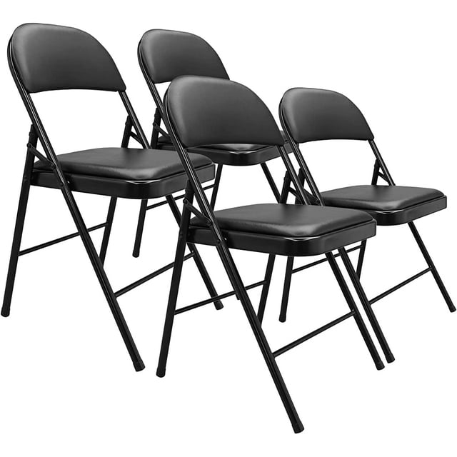 VENI 4-Pack Vinyl-Padded 30" Metal Folding Steel Chairs  Adult Foldable Chair 4 Pack, Black