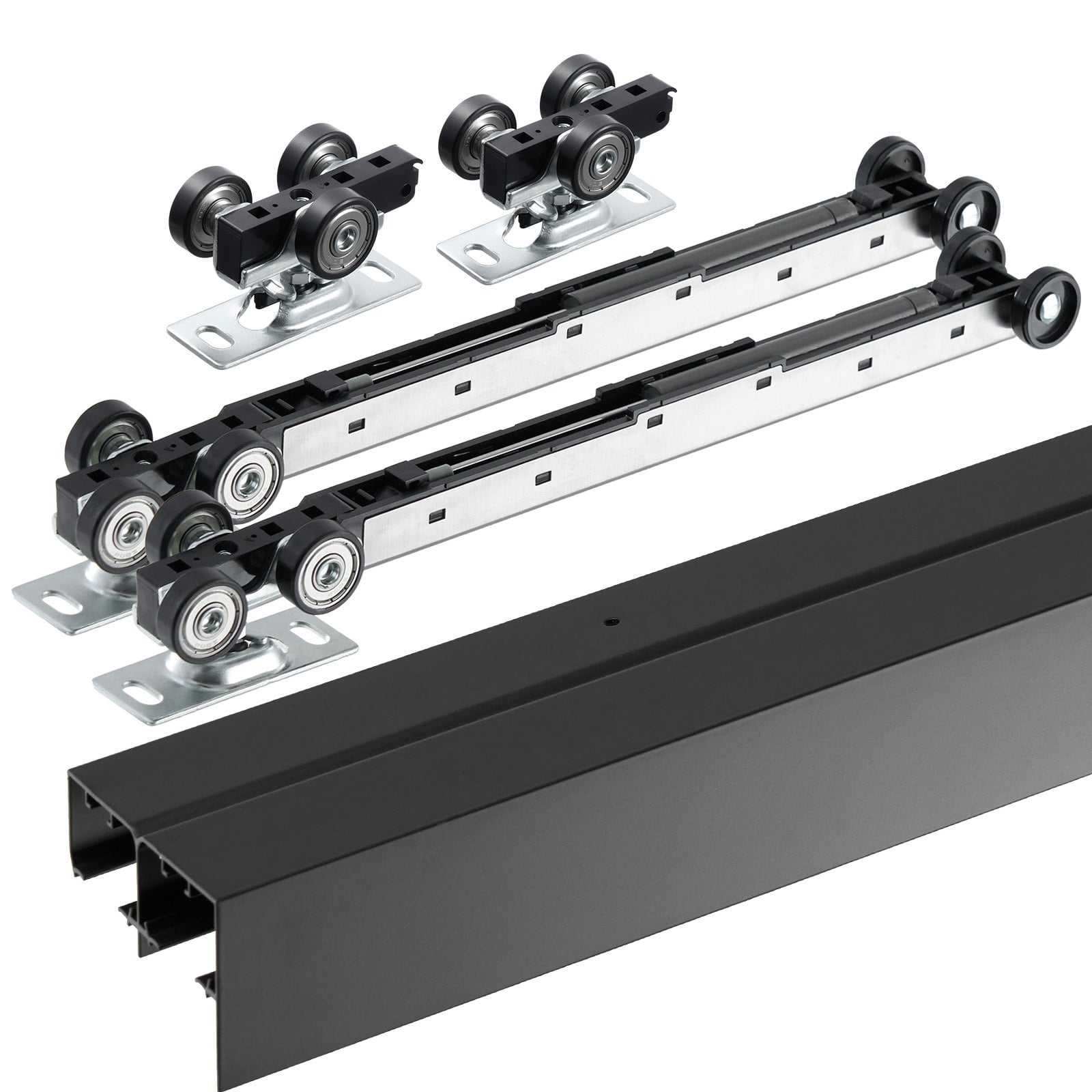 VEVOR 8ft Bypass Sliding Door Hardware Kit – Black Closet Door Track for 2-Door System