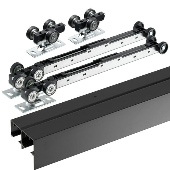 VEVOR 8ft Bypass Sliding Door Hardware Kit – Black Closet Door Track for 2-Door System