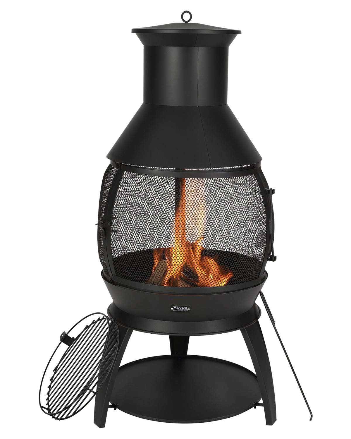 VEVOR Chiminea, 22 Inch Outdoor Wood Burning Firepit, Iron Spherical Fireplace for BBQ & Warming, Wooden Fire Pit with Grill Mesh, Chimney Coat & Rustproof Chiminea Lid, for Patio, Garden, Backyard