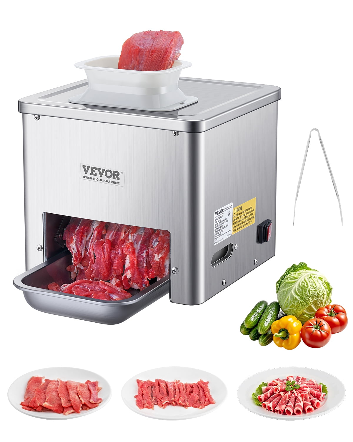 VEVOR Meat Cutter Machine, 550W Meat Slicer, 350 lb/h Commercial Meat Cutting Machine, Stainless Steel, 2.5-10 mm Thickness, Electric Food Cutting Slicer for Home Kitchen, Restaurant, Supermarket