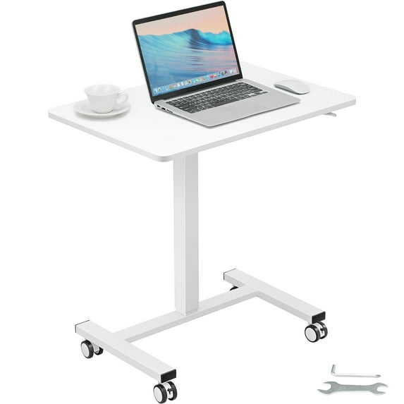 VEVOR Mobile Standing Desk Gas-Spring Height Adjustable Sit-Stand Desk 360° Swivel Wheels(2 Lockable) 28"-44"H
