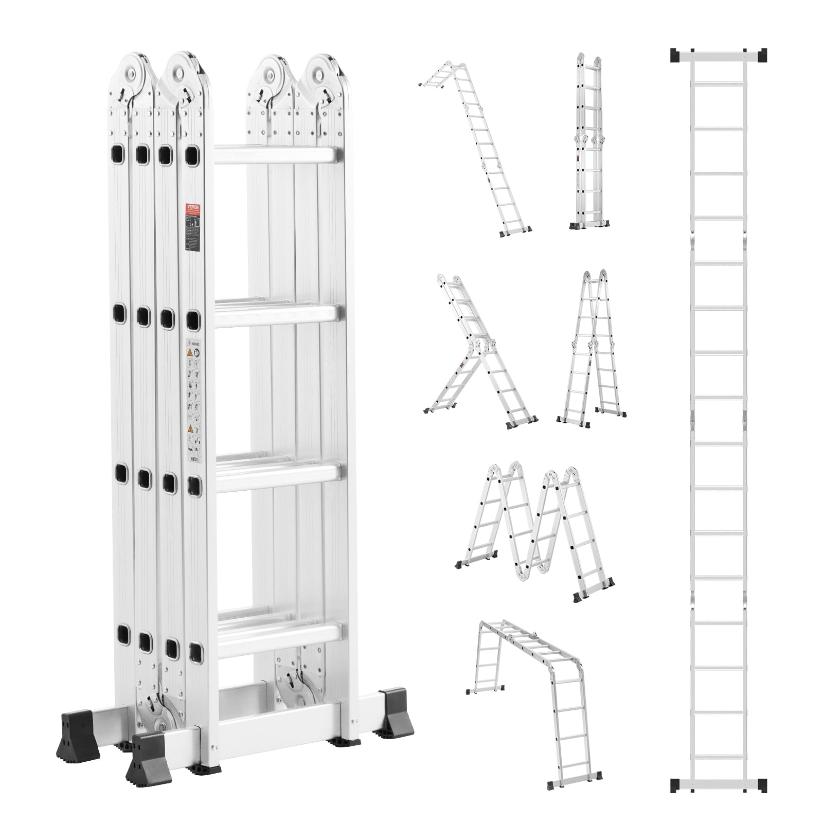 VEVOR Multi-Purpose Folding Ladder, 7-in-1 Tall Extension Step Ladder, A Frame 4 Step Telescoping Ladder, 15.5ft Reach Height Heavy Duty Adjustable Ladder, 330 lbs Capacity for Home Outdoor