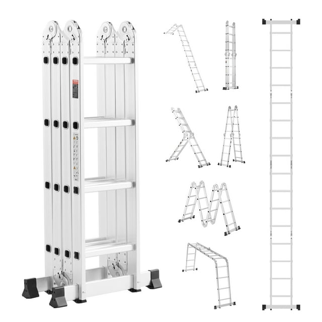 VEVOR Multi-Purpose Folding Ladder, 7-in-1 Tall Extension Step Ladder, A Frame 4 Step Telescoping Ladder, 15.5ft Reach Height Heavy Duty Adjustable Ladder, 330 lbs Capacity for Home Outdoor