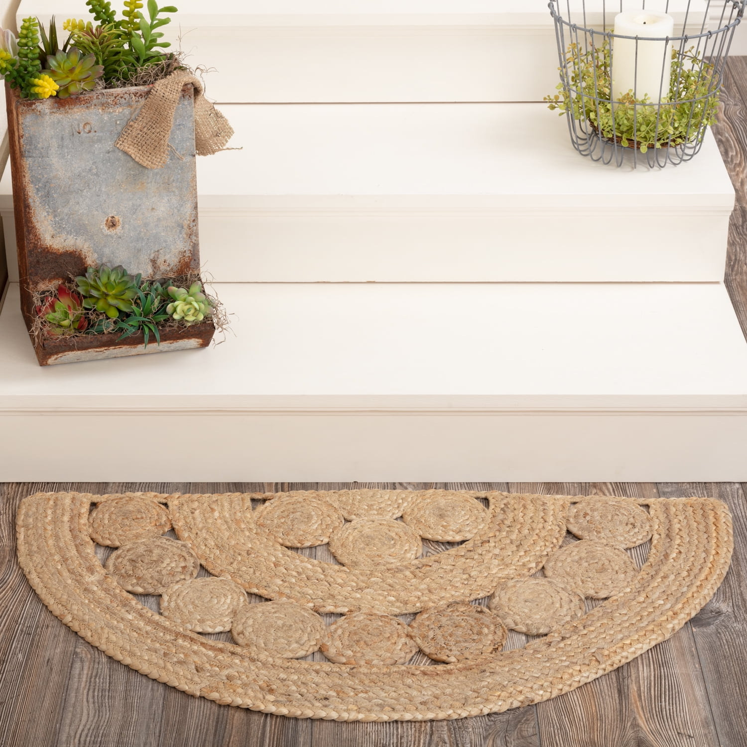 VHC Brands Farmhouse Jute 16.5 x 33 Inch Celeste Tan Half Circle Rug
